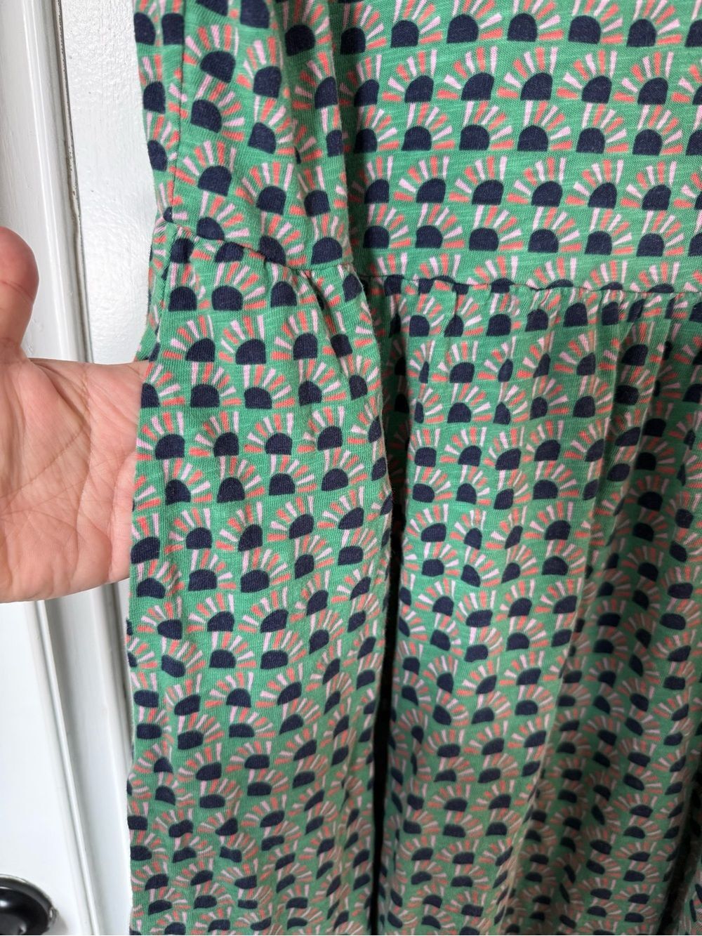 Boden Green Knit Dress with Navy & Coral Sunburst Print Women's size XL 16/18 - Picture 3 of 5